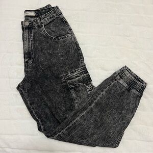 Garage Black Acid Wash Cargos